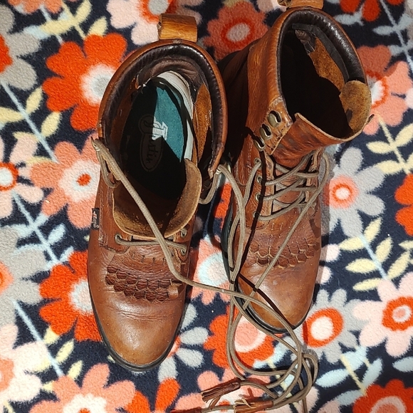 Justin Boots Ladies Tan Leather Lace-Up Boots - Picture 5 of 10